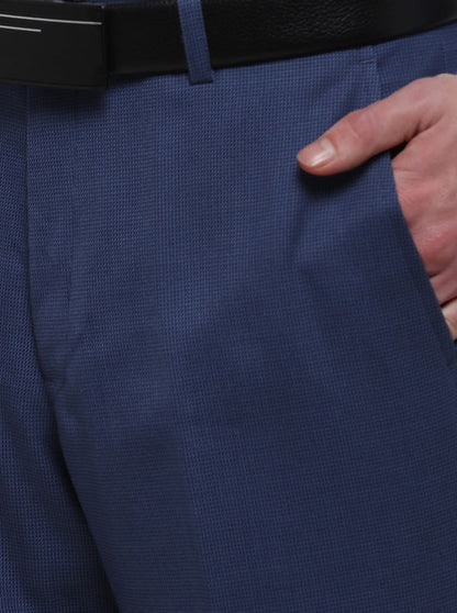 Blue Solid Slim Fit Formal Trouser | Metal