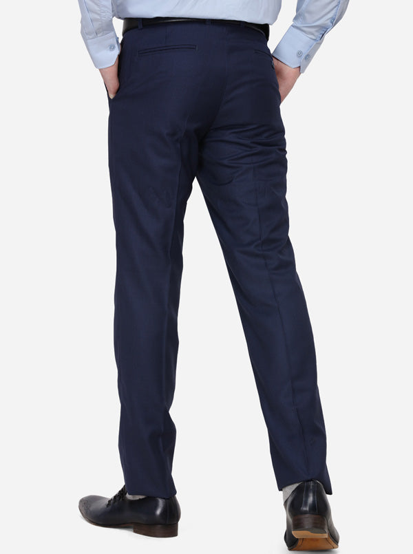 Navy Blue Solid Slim Fit Formal Trouser | Metal