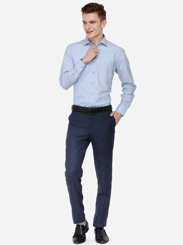 Navy Blue Solid Slim Fit Formal Trouser | Metal
