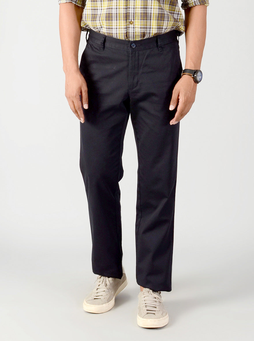 Navy Blue Solid Slim Fit Casual Trouser | Greenfibre