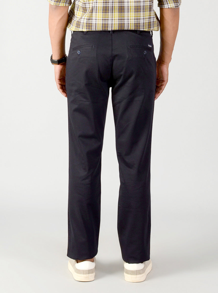 Navy Blue Solid Slim Fit Casual Trouser | Greenfibre