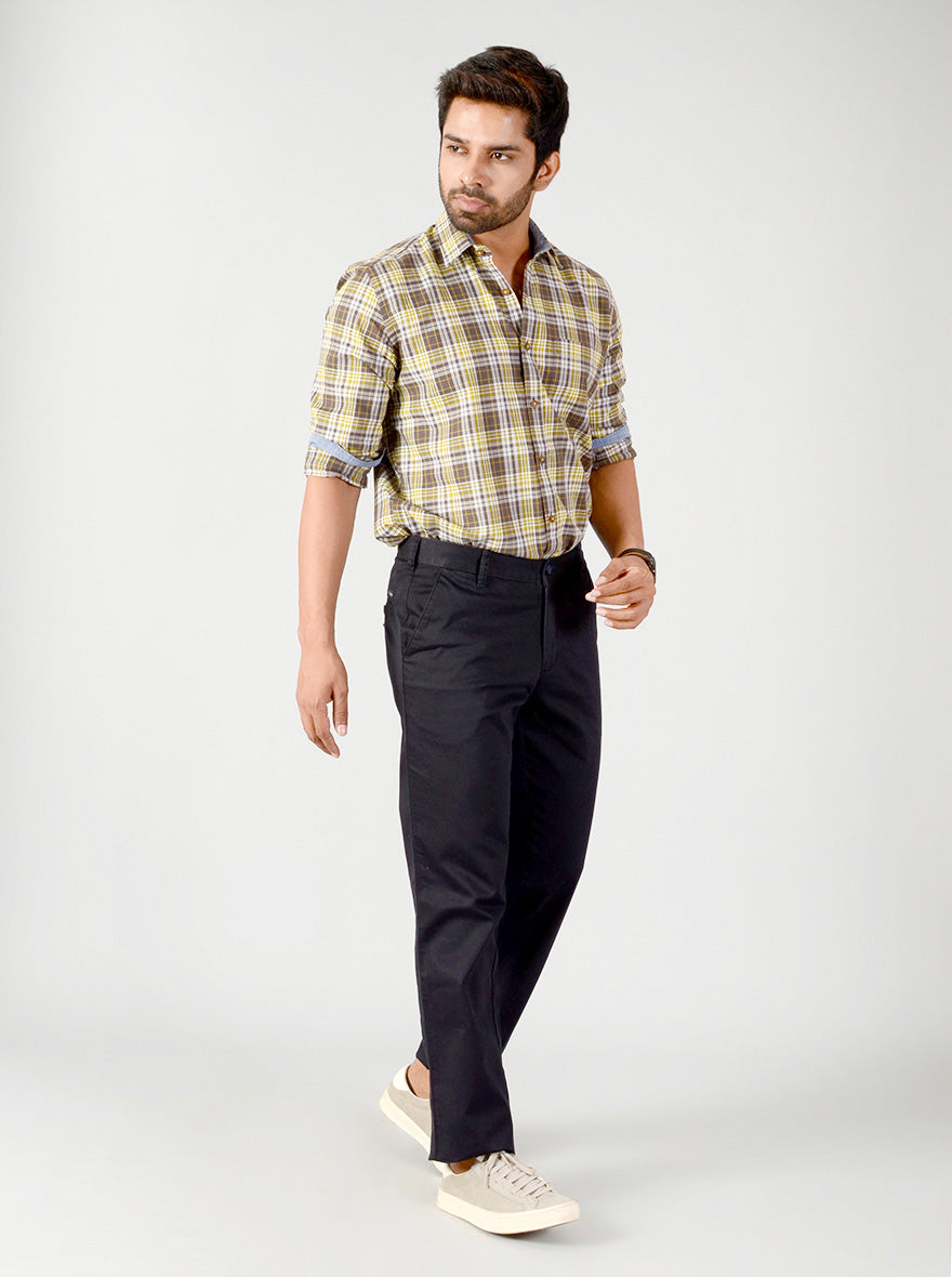 Navy Blue Solid Slim Fit Casual Trouser | Greenfibre