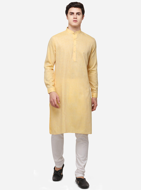 Light Yellow Solid Regular Fit Modi Kurta | JadeBlue
