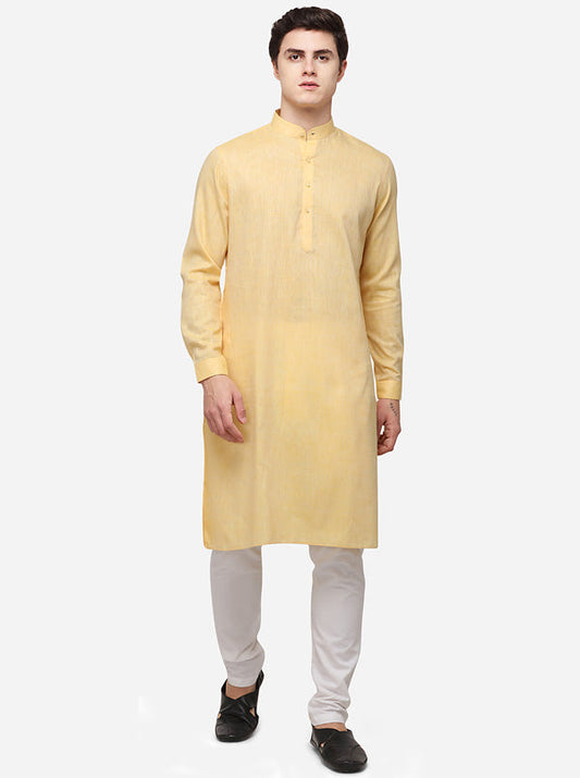 Light Yellow Solid Regular Fit Modi Kurta | JadeBlue