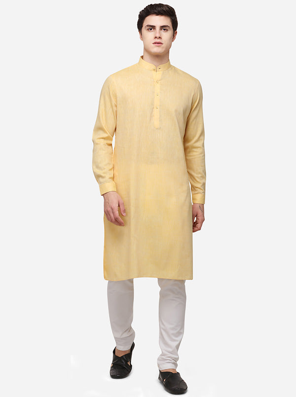 Light Yellow Solid Regular Fit Modi Kurta | JadeBlue