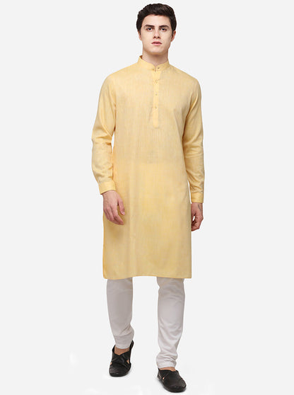 Light Yellow Solid Regular Fit Modi Kurta | JadeBlue