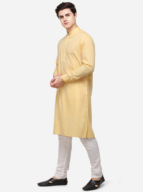 Light Yellow Solid Regular Fit Modi Kurta | JadeBlue
