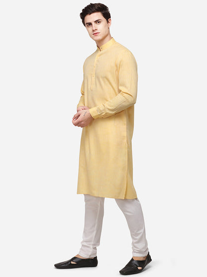 Light Yellow Solid Regular Fit Modi Kurta | JadeBlue
