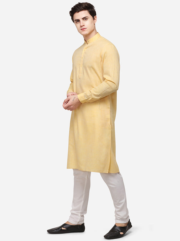 Light Yellow Solid Regular Fit Modi Kurta | JadeBlue