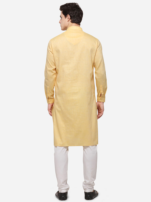 Light Yellow Solid Regular Fit Modi Kurta | JadeBlue