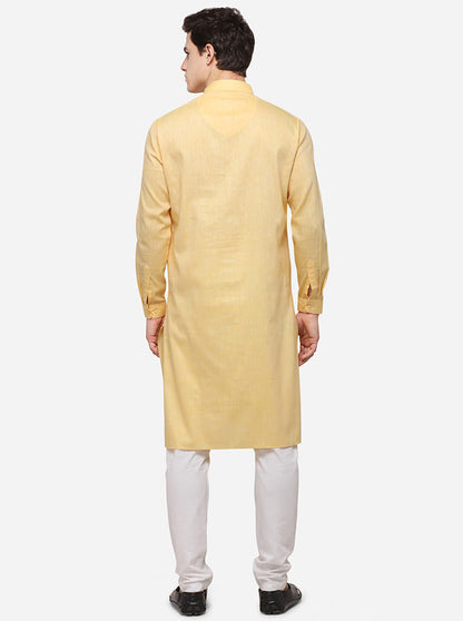 Light Yellow Solid Regular Fit Modi Kurta | JadeBlue