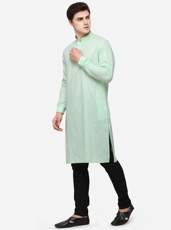 Pastel Green Solid Regular Fit Modi Kurta | JadeBlue