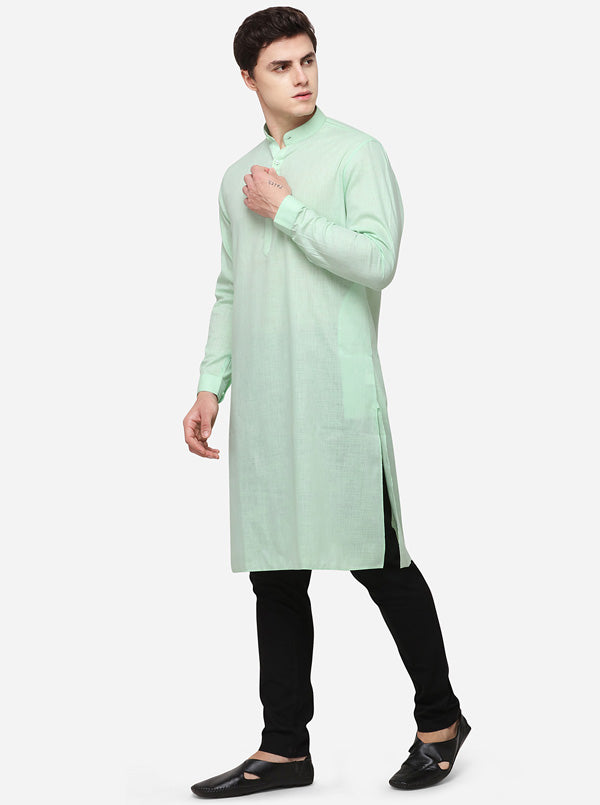 Pastel Green Solid Regular Fit Modi Kurta | JadeBlue