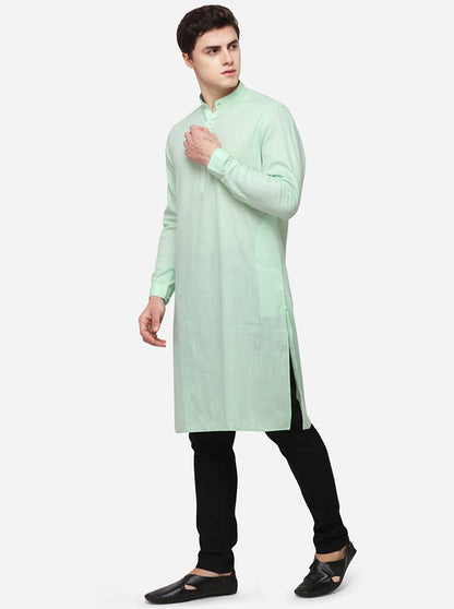 Pastel Green Solid Regular Fit Modi Kurta | JadeBlue