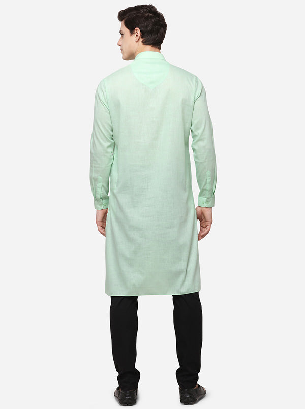 Pastel Green Solid Regular Fit Modi Kurta | JadeBlue