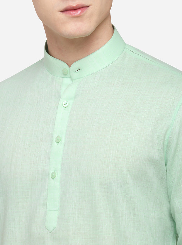 Pastel Green Solid Regular Fit Modi Kurta | JadeBlue