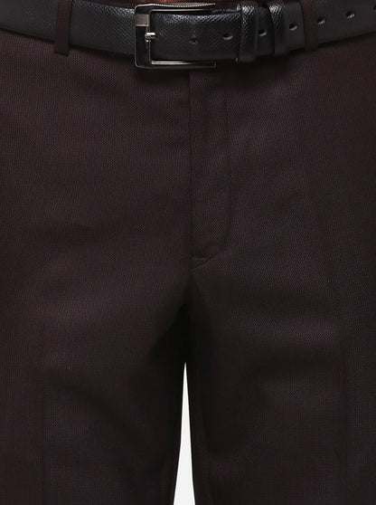 Brown Slim Fit Solid Formal Trouser | Metal