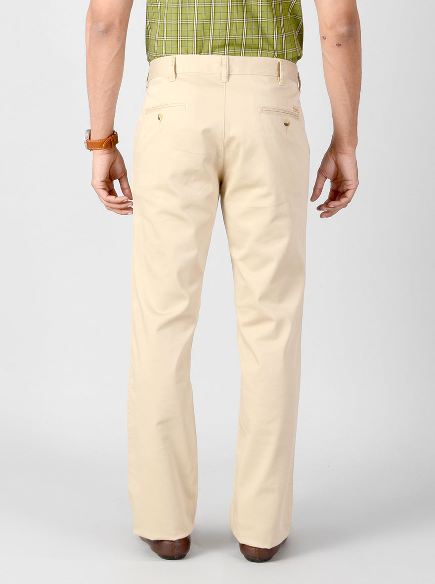 Beige Solid Slim Fit Casual Trouser | Greenfibre