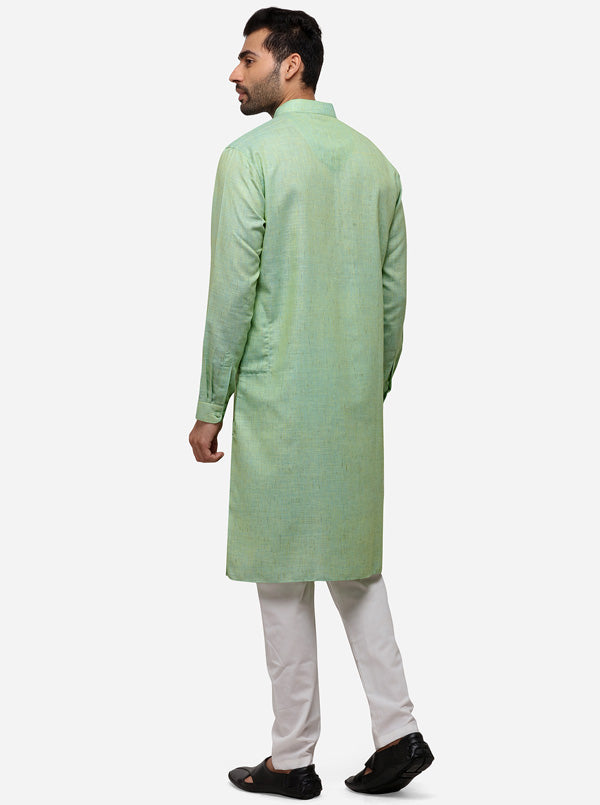 Light Blue Solid Regular Fit Modi Kurta | JadeBlue