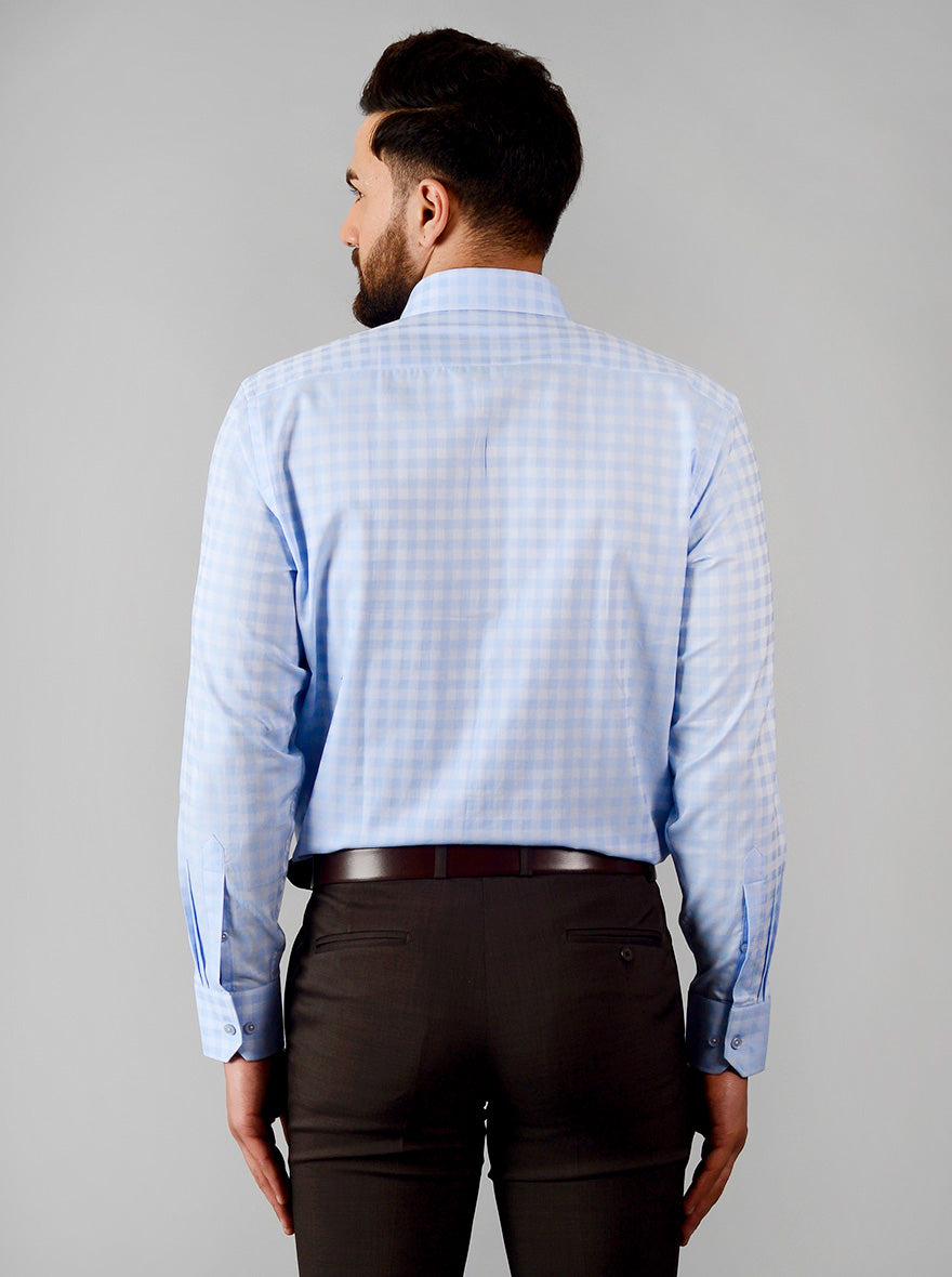 Sky Blue Checked Regular Fit Formal Shirt | JadeBlue