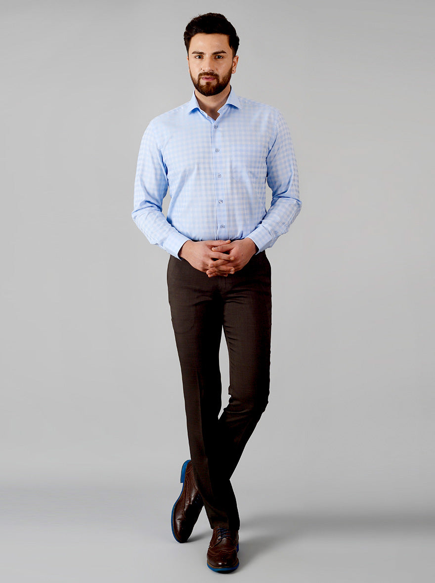 Sky Blue Checked Regular Fit Formal Shirt | JadeBlue