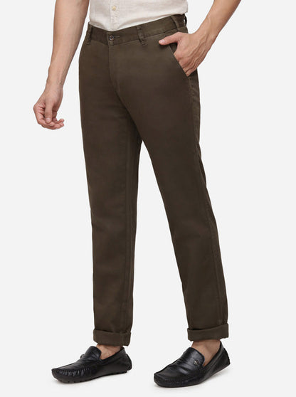 Olive Solid Slim Fit Casual Trouser | Greenfibre