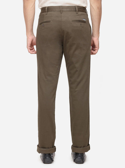 Olive Solid Slim Fit Casual Trouser | Greenfibre