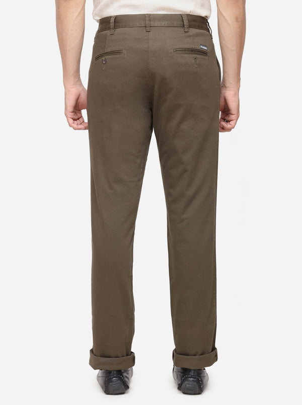 Olive Solid Slim Fit Casual Trouser | Greenfibre