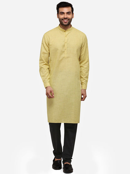 Yellow Solid Regular Fit Modi Kurta | JadeBlue