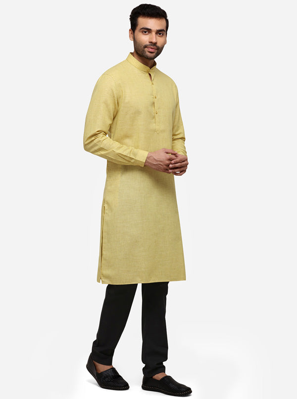 Yellow Solid Regular Fit Modi Kurta | JadeBlue