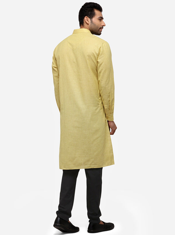 Yellow Solid Regular Fit Modi Kurta | JadeBlue