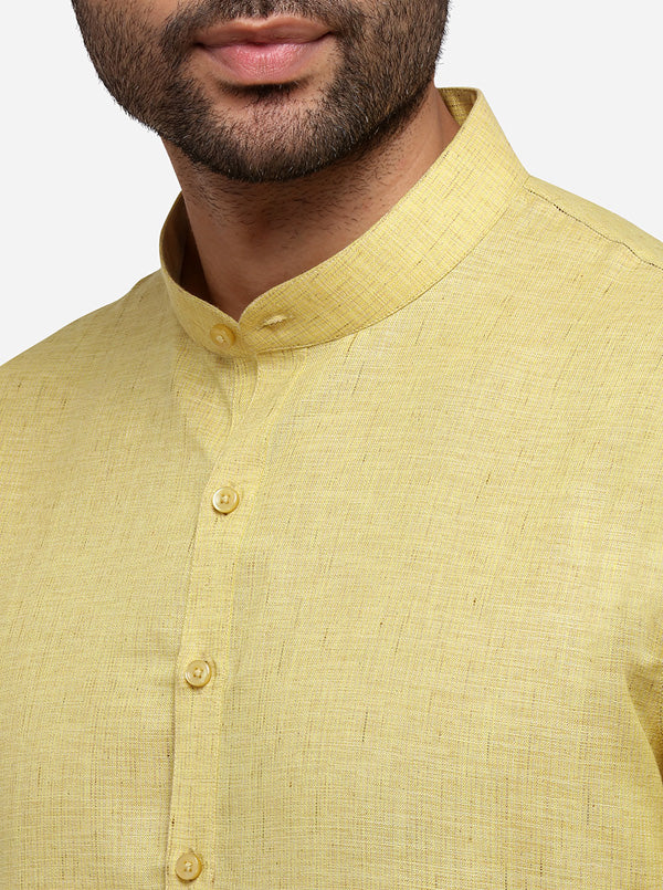 Yellow Solid Regular Fit Modi Kurta | JadeBlue