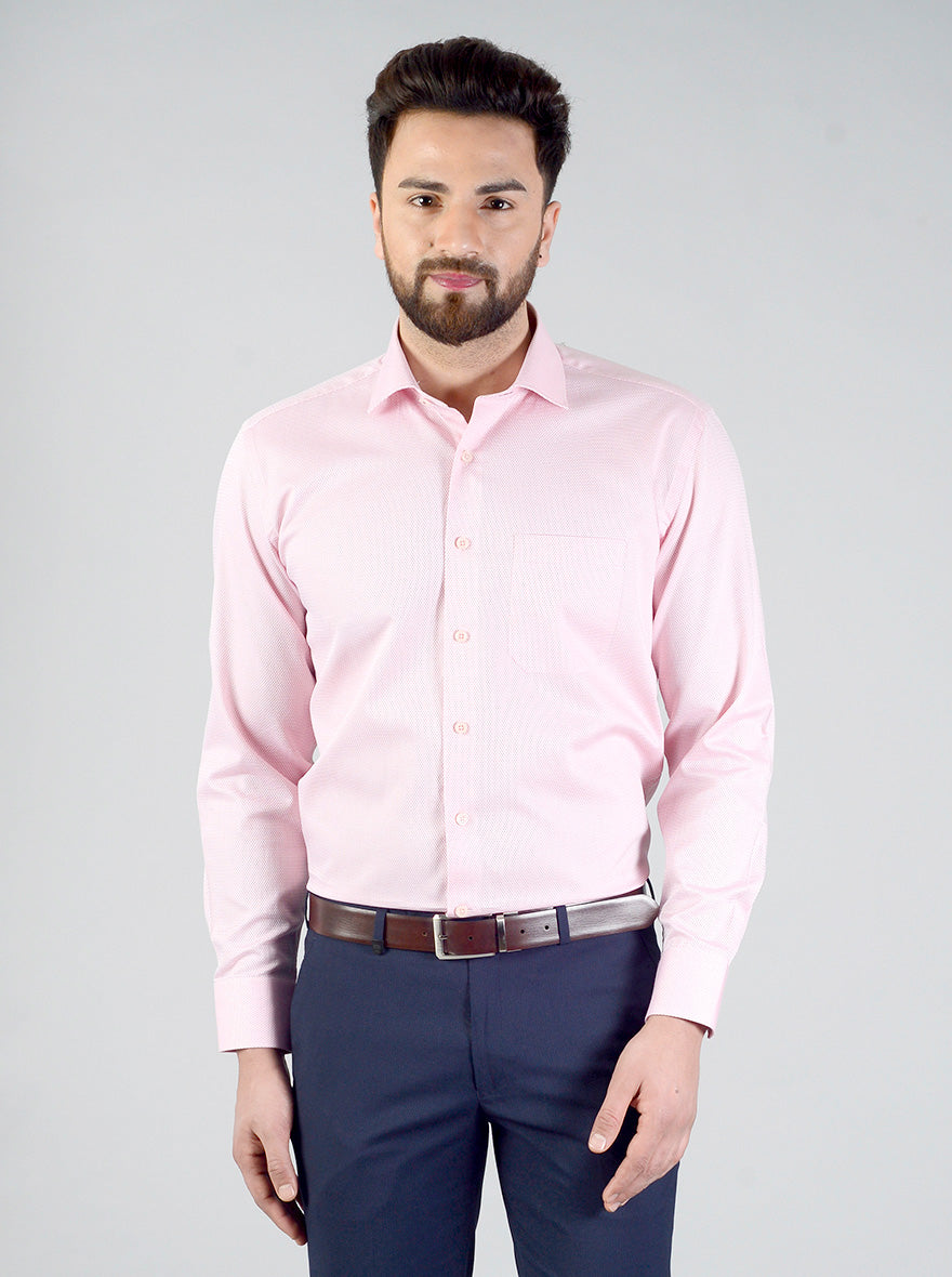 Pink Self Design Regular Fit Formal Shirt | JadeBlue