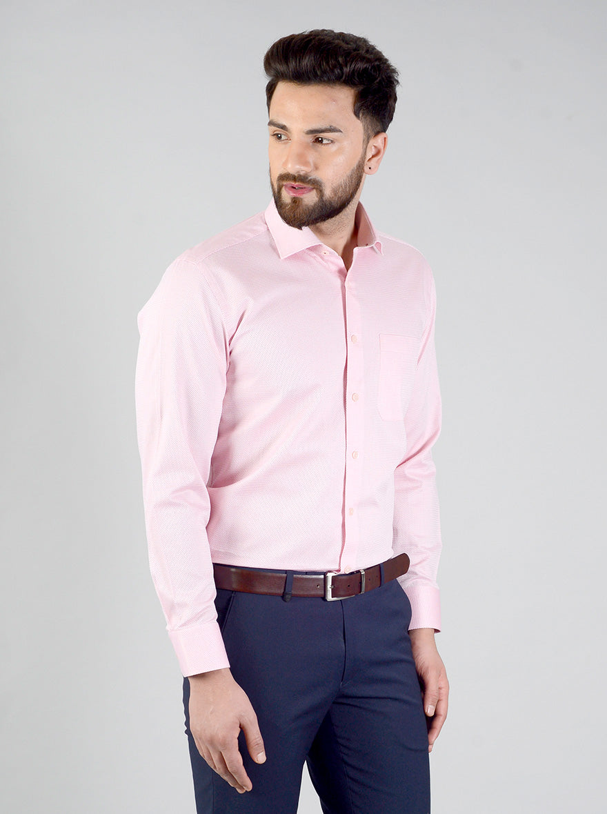 Pink Self Design Regular Fit Formal Shirt | JadeBlue