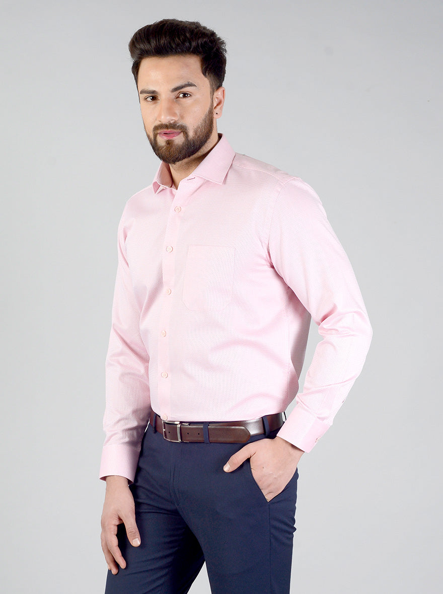 Pink Self Design Regular Fit Formal Shirt | JadeBlue