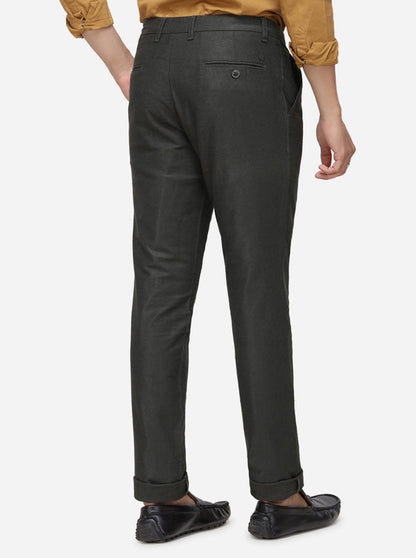 Dark Green Solid Slim Fit Casual Trouser | JadeBlue