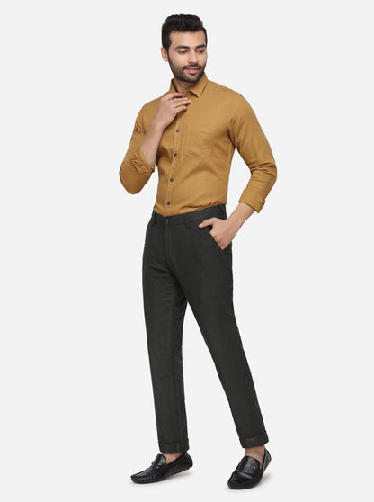 Dark Green Solid Slim Fit Casual Trouser | JadeBlue
