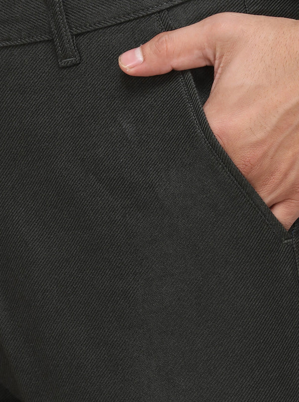 Dark Green Solid Slim Fit Casual Trouser | JadeBlue