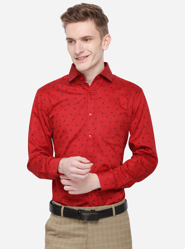 Red & Blue Printed Regular Fit Formal Shirt | Greenfibre