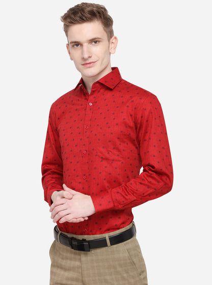 Red & Blue Printed Regular Fit Formal Shirt | Greenfibre