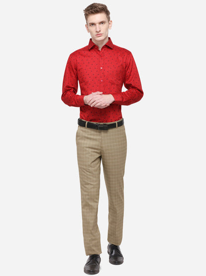 Red & Blue Printed Regular Fit Formal Shirt | Greenfibre
