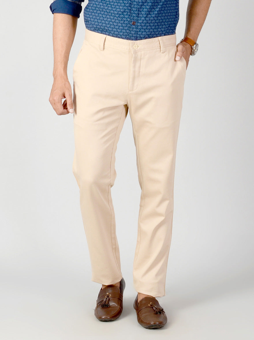 Cream Self Textured Slim Fit Casual Trouser | JB Sport