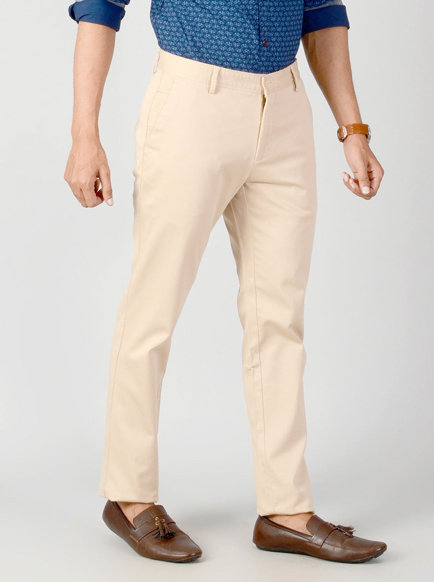 Cream Self Textured Slim Fit Casual Trouser | JB Sport