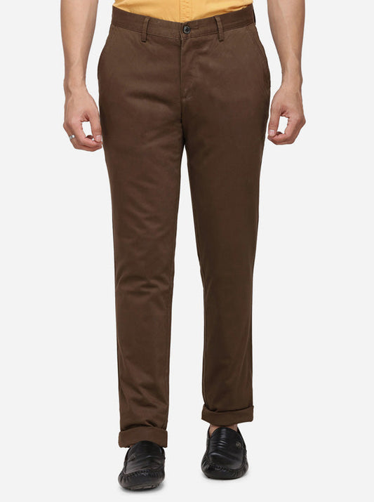 Dark Brown Solid Uno Fit Casual Trouser | JadeBlue Sport