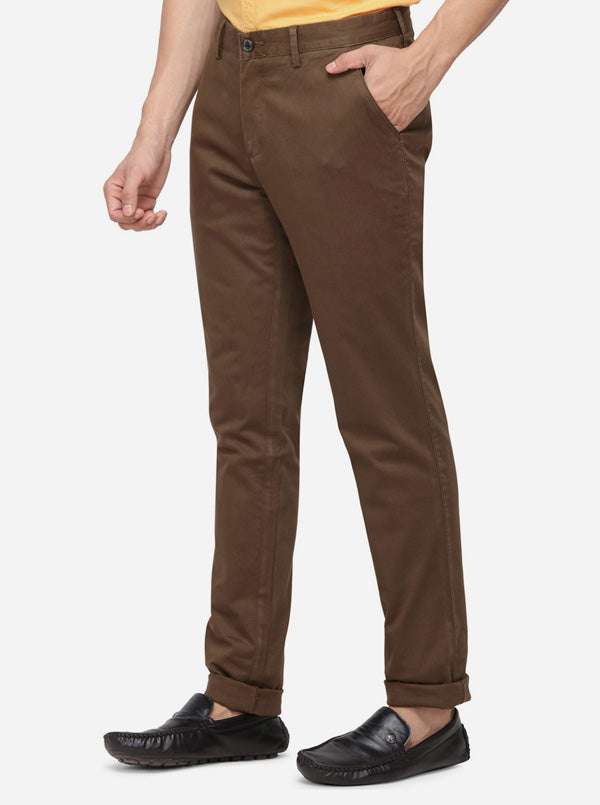 Dark Brown Solid Uno Fit Casual Trouser | JadeBlue Sport