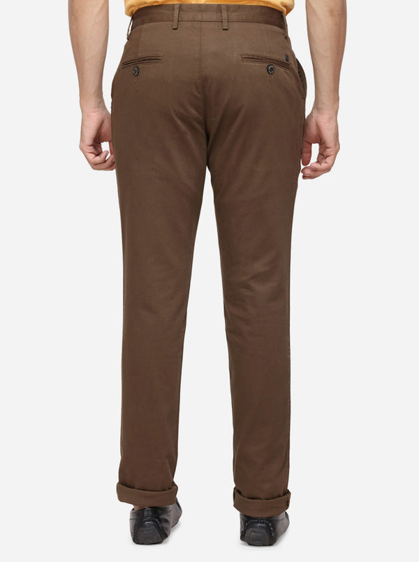 Dark Brown Solid Uno Fit Casual Trouser | JadeBlue Sport