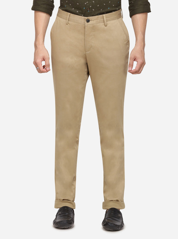 Dark Beige Solid Uno Fit Casual Trouser | JadeBlue Sport