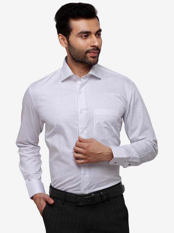 White & Black Striped Regular Fit Formal Shirt | JadeBlue