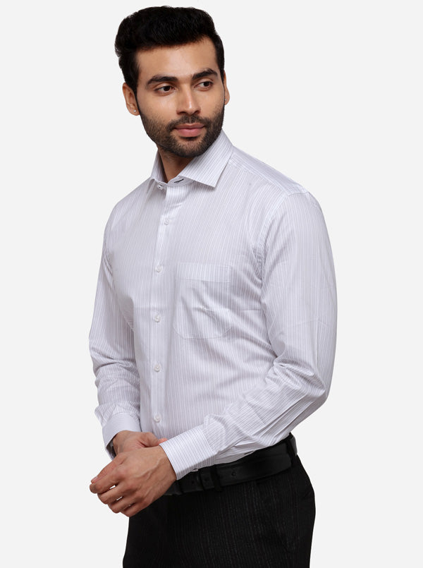 White & Black Striped Regular Fit Formal Shirt | JadeBlue