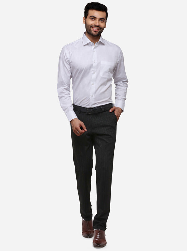 White & Black Striped Regular Fit Formal Shirt | JadeBlue